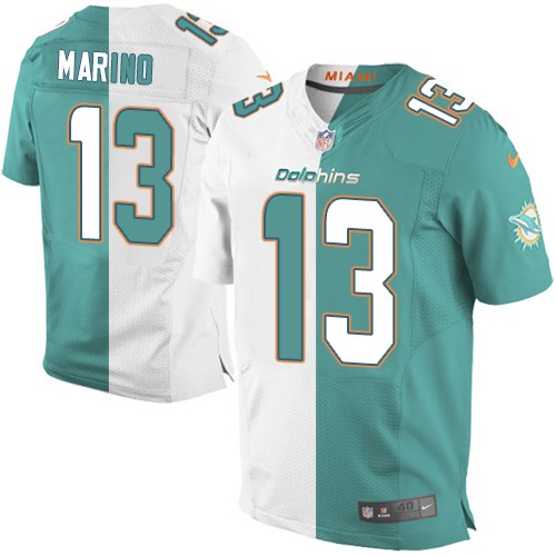 Men's Elite Dan Marino Nike Jersey Aqua Green/White - #13 Split Fashion NFL Miami Dolphins